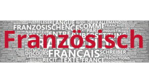 Eine Wortwolke für die Sprache Französisch, die auf einem Korpus veröffentlichter Aufsätze von Kolleg*innen aus dem Arbeitsbereich sowie teils aus Hausarbeiten und Abschlussarbeiten. Die Größe eines Worts entspricht dabei der Häufigkeit des Wortes im Korpus - je größer es ist, desto häufiger kommt es vor.
